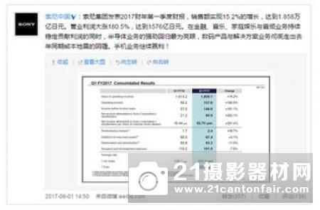 营业利润同比增长24%　索尼发布2018财年第一季度财报